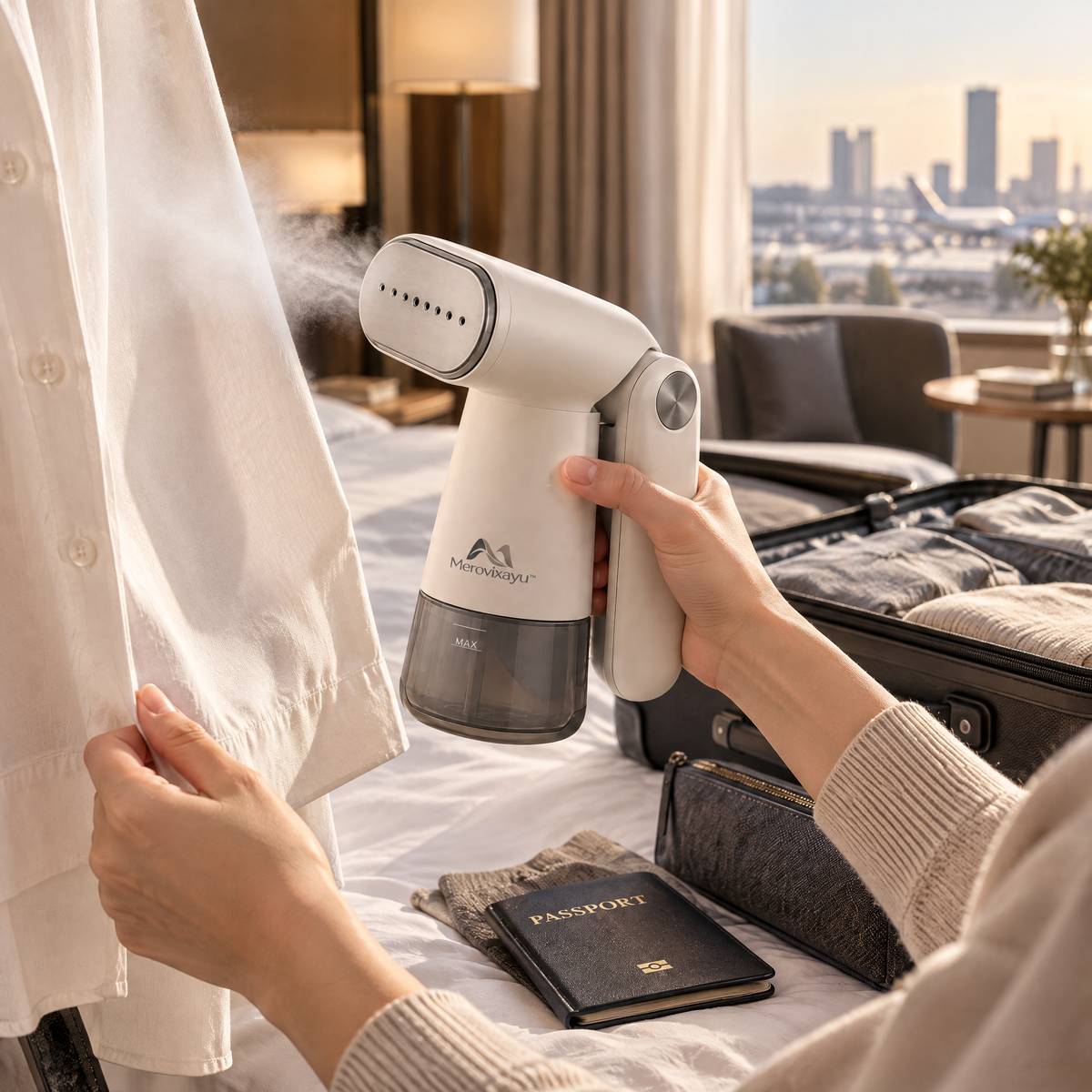 Merovixayu™ Portable Travel Garment Steamer | Foldable Handheld Clothes Steamer for Business Trips & Vacations
