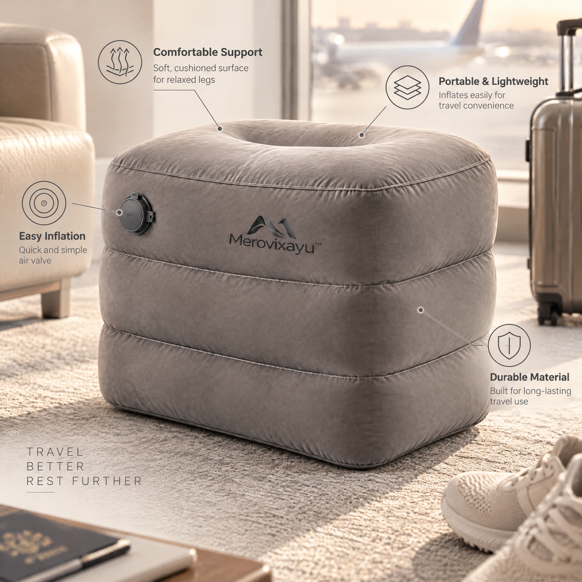 Merovixayu™ Ergonomic Travel Support Cushion | Compact Lumbar & Neck Pillow for Plane, Train & Car