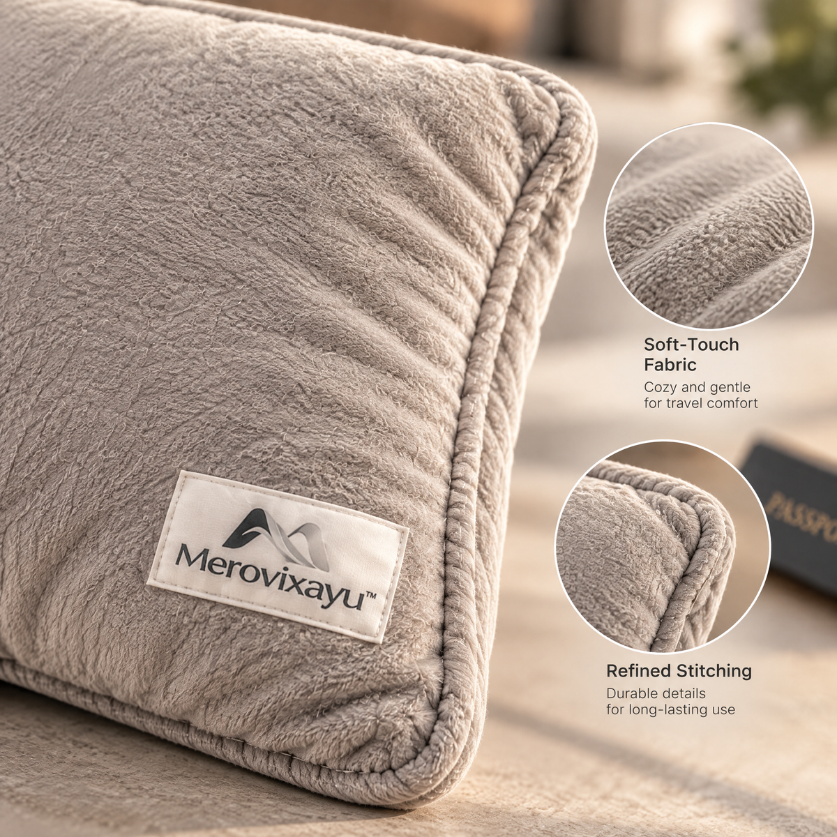 Merovixayu™ Compact Travel Pillow | Soft Packable Support Pillow with Drawstring Storage Bag