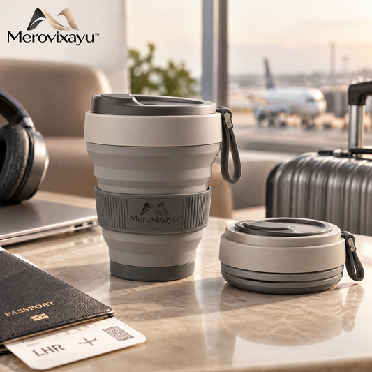 Merovixayu™ Collapsible Travel Cup | Compact Reusable Drink Cup with Lid & Carry Loop