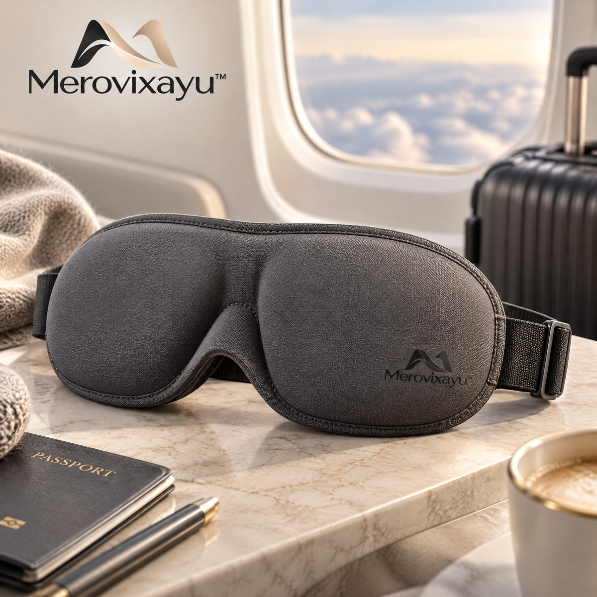 Merovixayu™ Contoured Travel Sleep Mask | Soft Padded Eye Mask with Adjustable Strap
