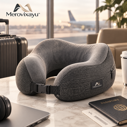 Merovixayu™ Memory Foam Travel Neck Pillow | Ergonomic U-Shaped Neck Support with Adjustable Buckle