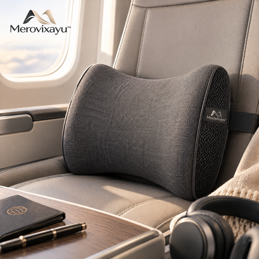 Merovixayu™ Ergonomic Travel Support Cushion | Compact Lumbar & Neck Pillow for Plane, Train & Car
