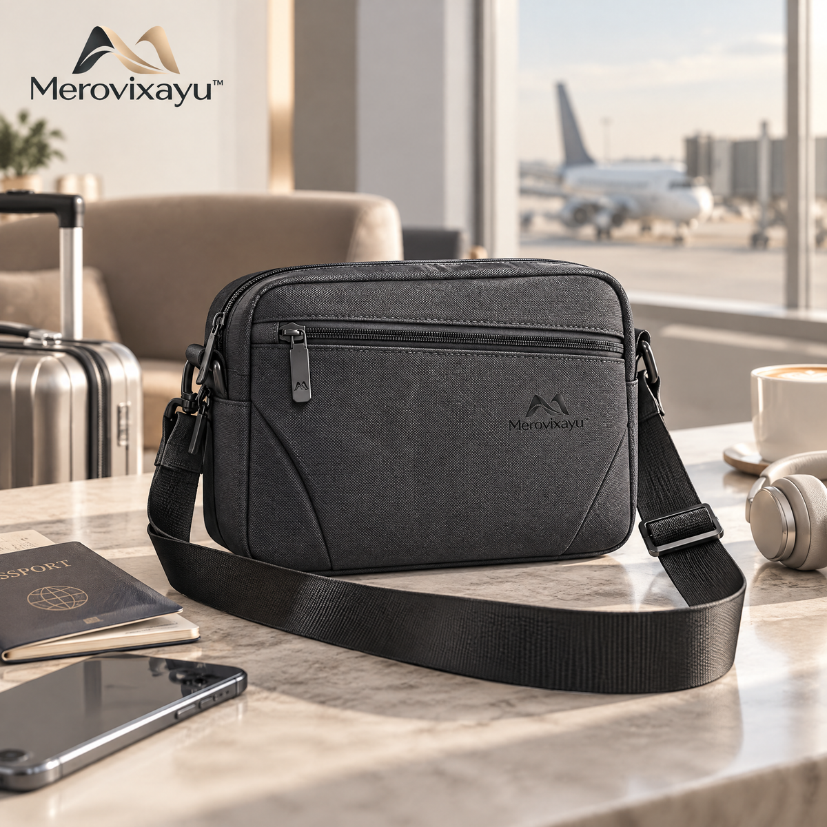 Merovixayu™ Compact Travel Crossbody Bag | Multi-Compartment Shoulder Bag for Flights, Trains & Everyday Travel