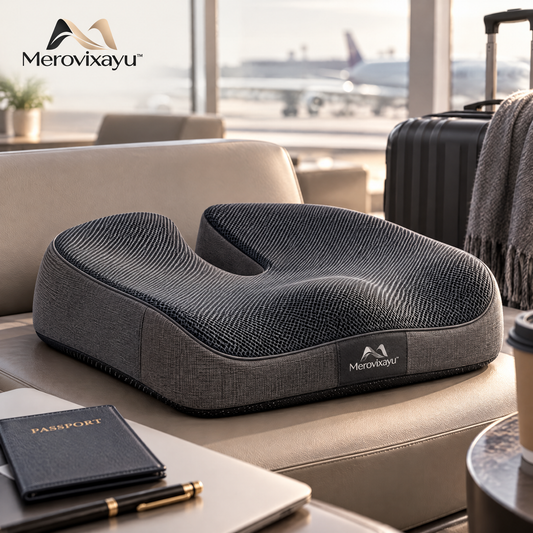 Merovixayu™ Ergonomic Travel Seat Cushion | Contoured Portable Sitting Support for Airplane, Train & Car