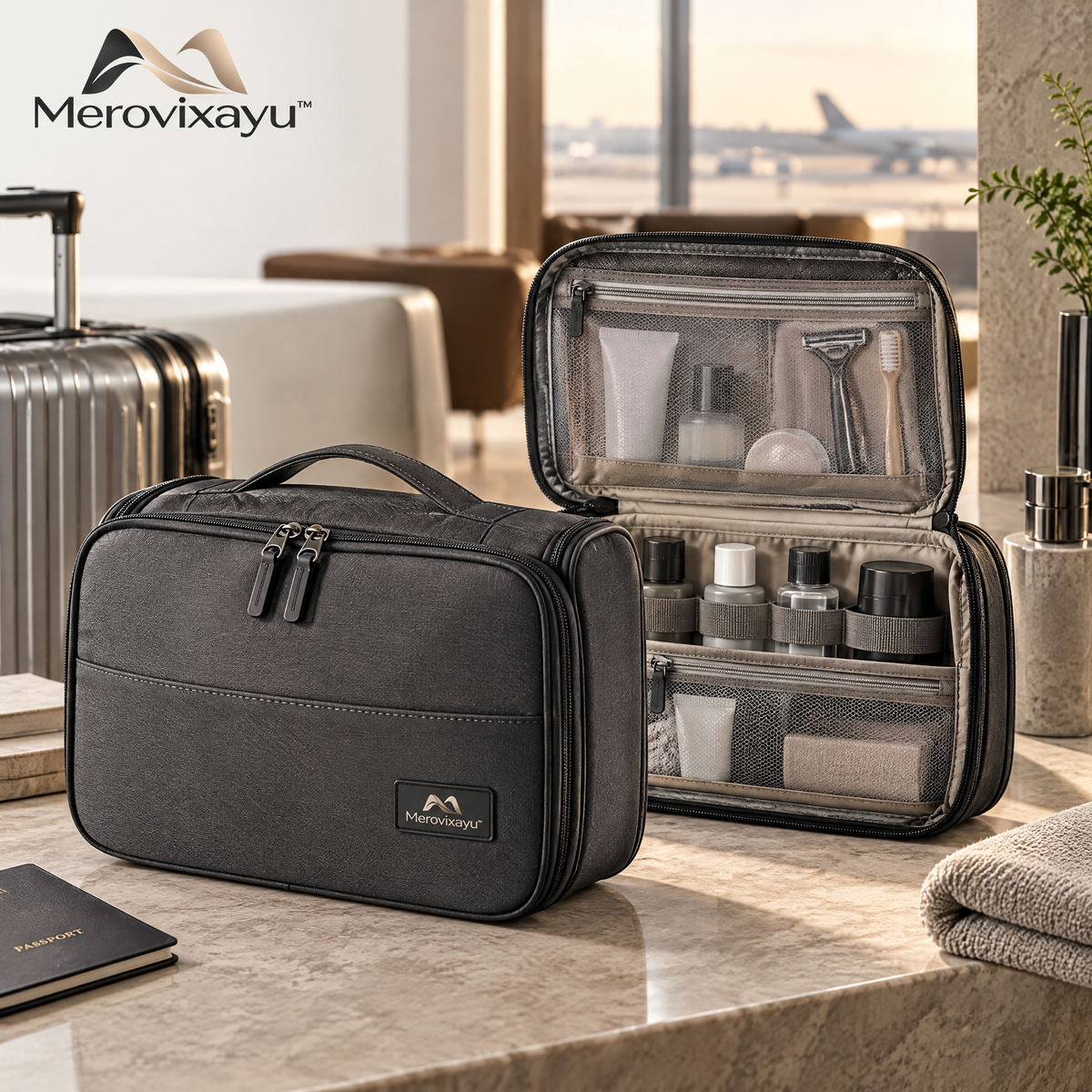 Merovixayu™ Travel Luggage Handle Organizer | Dual Cup Holder & Phone Storage Caddy for Carry-On Suitcases