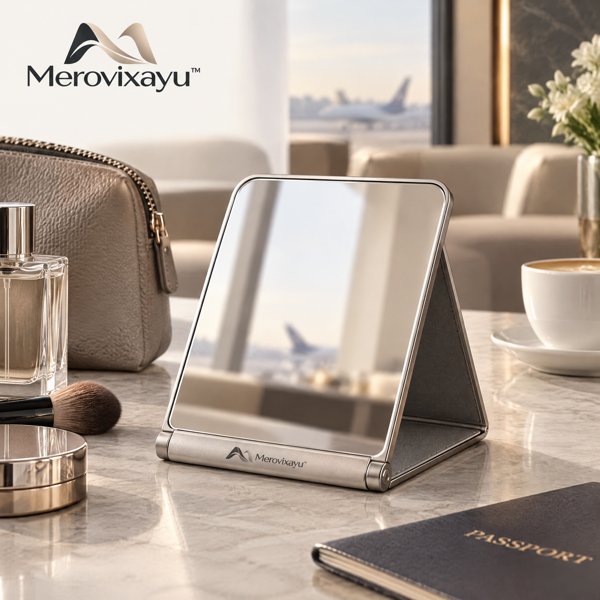 Merovixayu™ Foldable Travel Mirror | Compact Standing Vanity Mirror for Trips, Hotels & Everyday Use