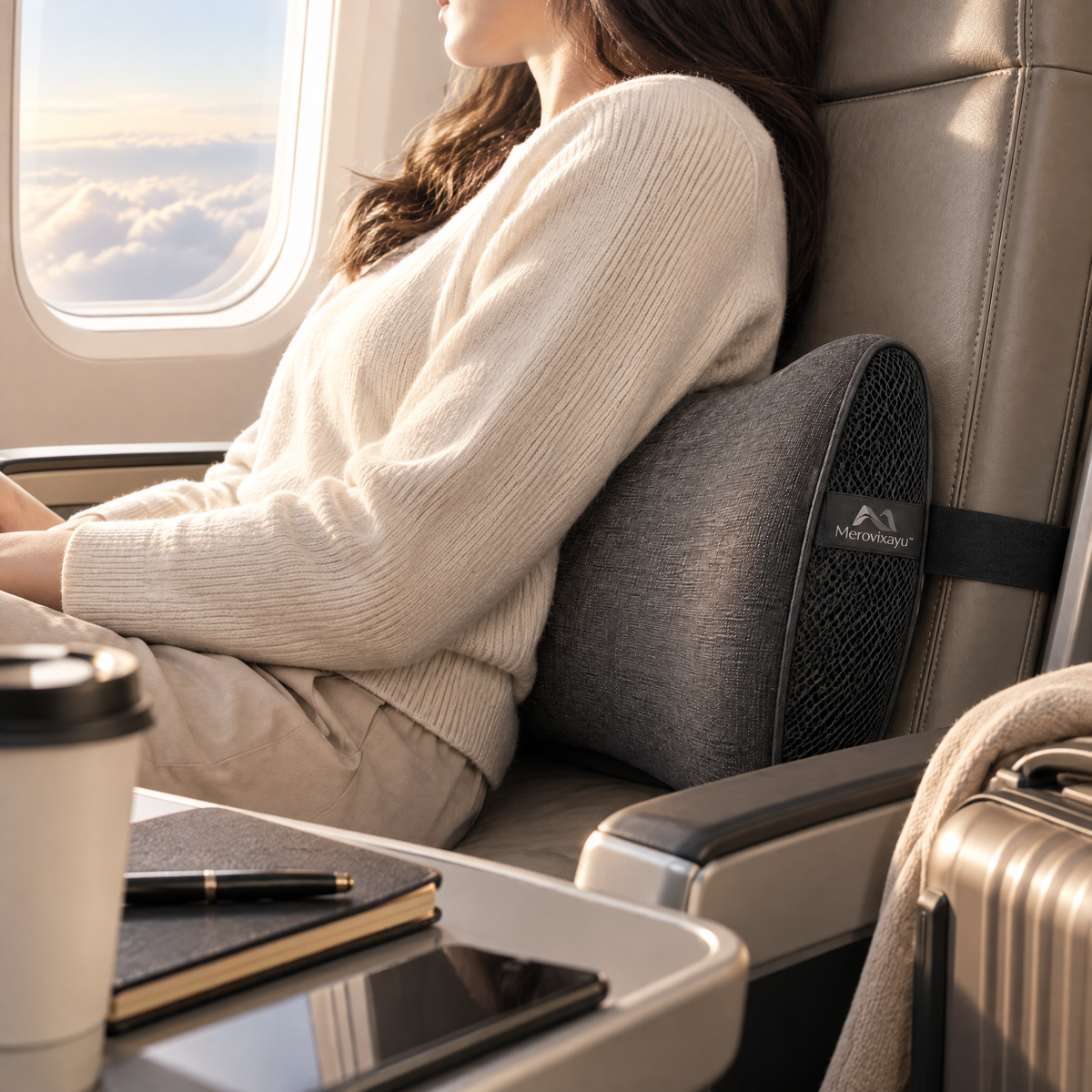 Merovixayu™ Ergonomic Travel Support Cushion | Compact Lumbar & Neck Pillow for Plane, Train & Car