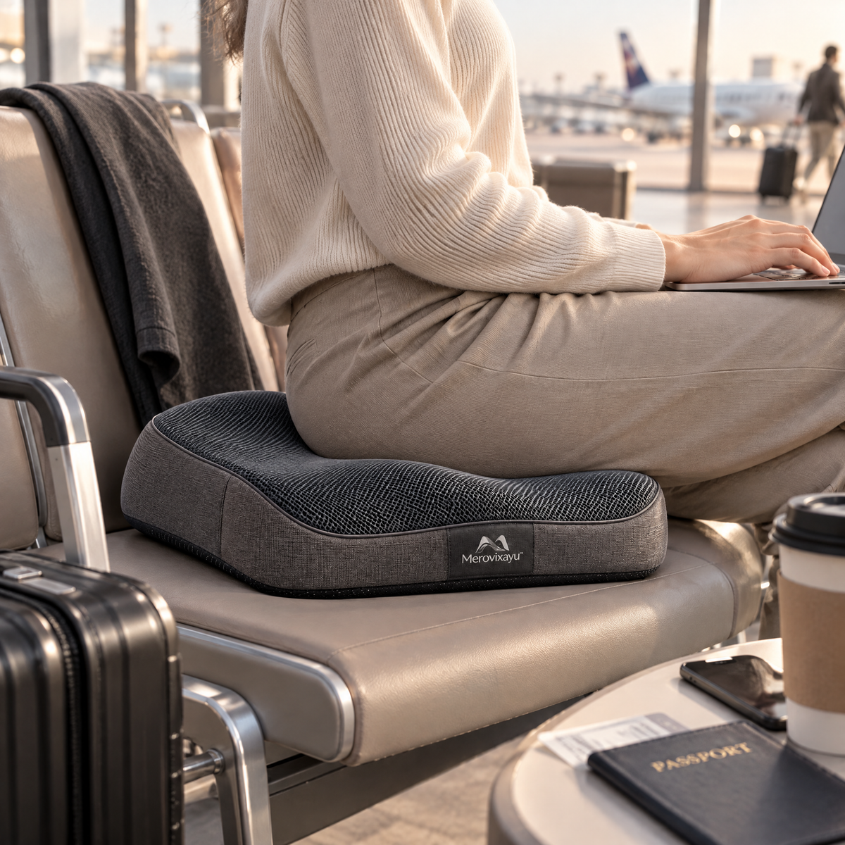 Merovixayu™ Ergonomic Travel Seat Cushion | Contoured Portable Sitting Support for Airplane, Train & Car