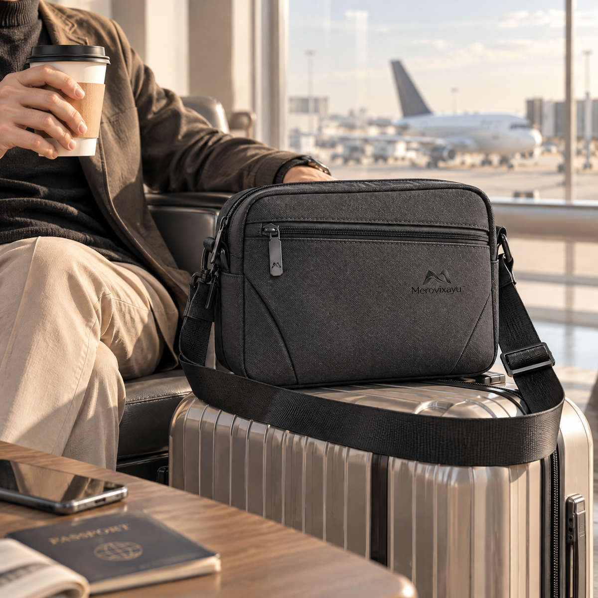 Merovixayu™ Compact Travel Crossbody Bag | Multi-Compartment Shoulder Bag for Flights, Trains & Everyday Travel