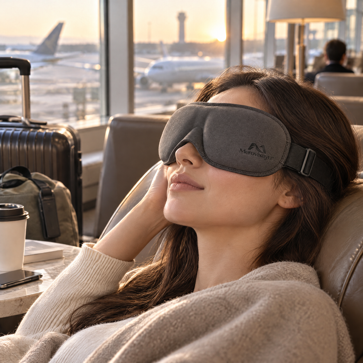 Merovixayu™ Contoured Travel Sleep Mask | Soft Padded Eye Mask with Adjustable Strap