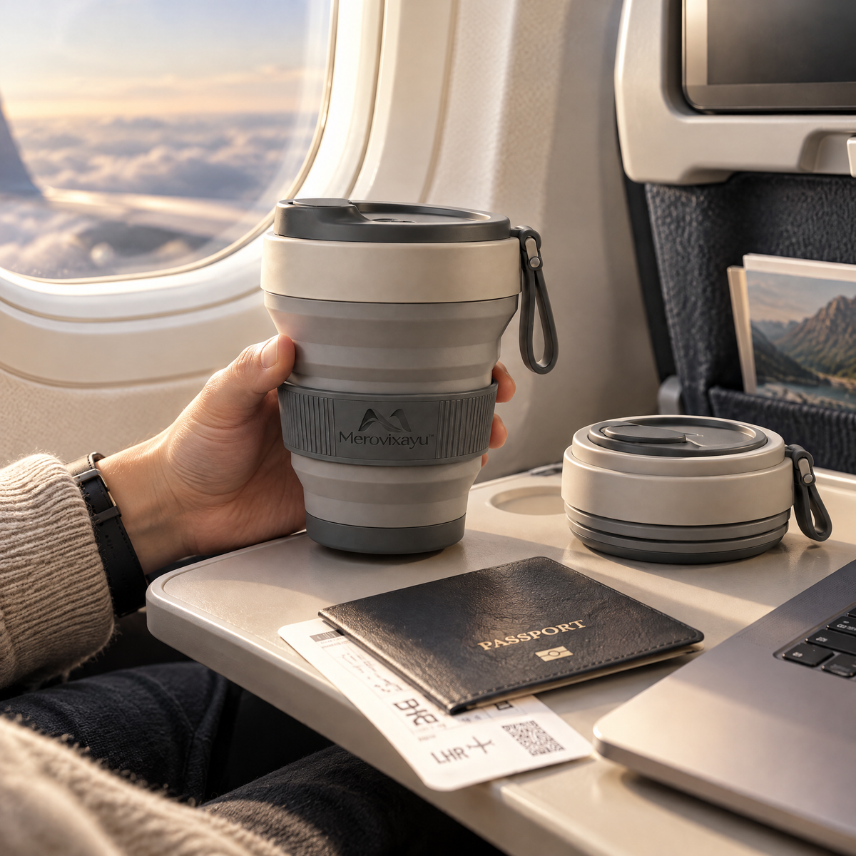 Merovixayu™ Collapsible Travel Cup | Compact Reusable Drink Cup with Lid & Carry Loop
