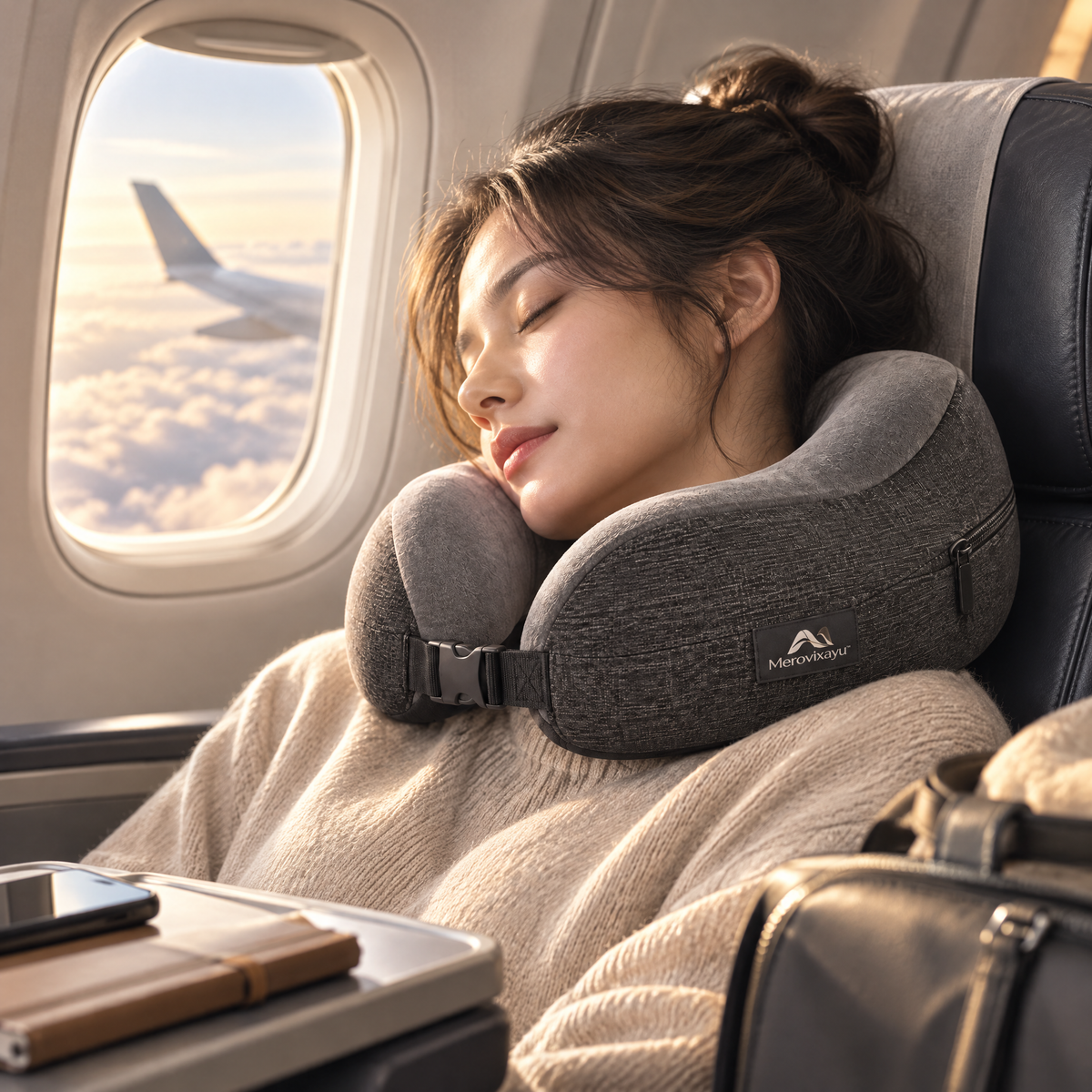 Merovixayu™ Memory Foam Travel Neck Pillow | Ergonomic U-Shaped Neck Support with Adjustable Buckle