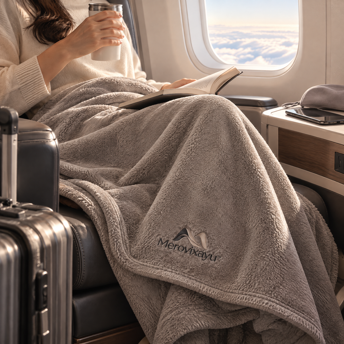 Merovixayu™ Plush Travel Blanket | Soft Compact Blanket for Airplane, Train, Car & Home