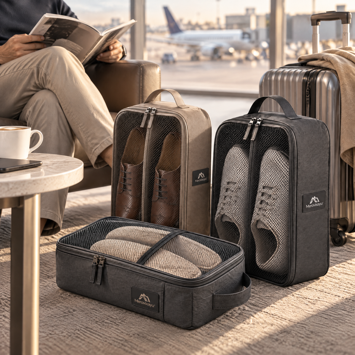 Merovixayu™ Travel Shoe Bag Set | 3-Piece Portable Shoe Organizer with Mesh Viewing Panels & Carry Handles