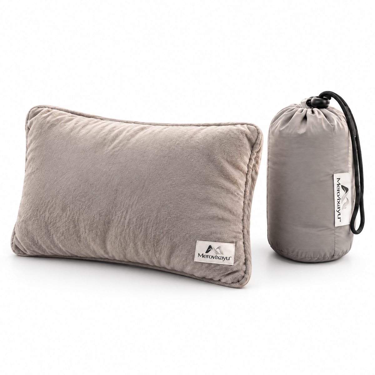 Merovixayu™ Compact Travel Pillow | Soft Packable Support Pillow with Drawstring Storage Bag