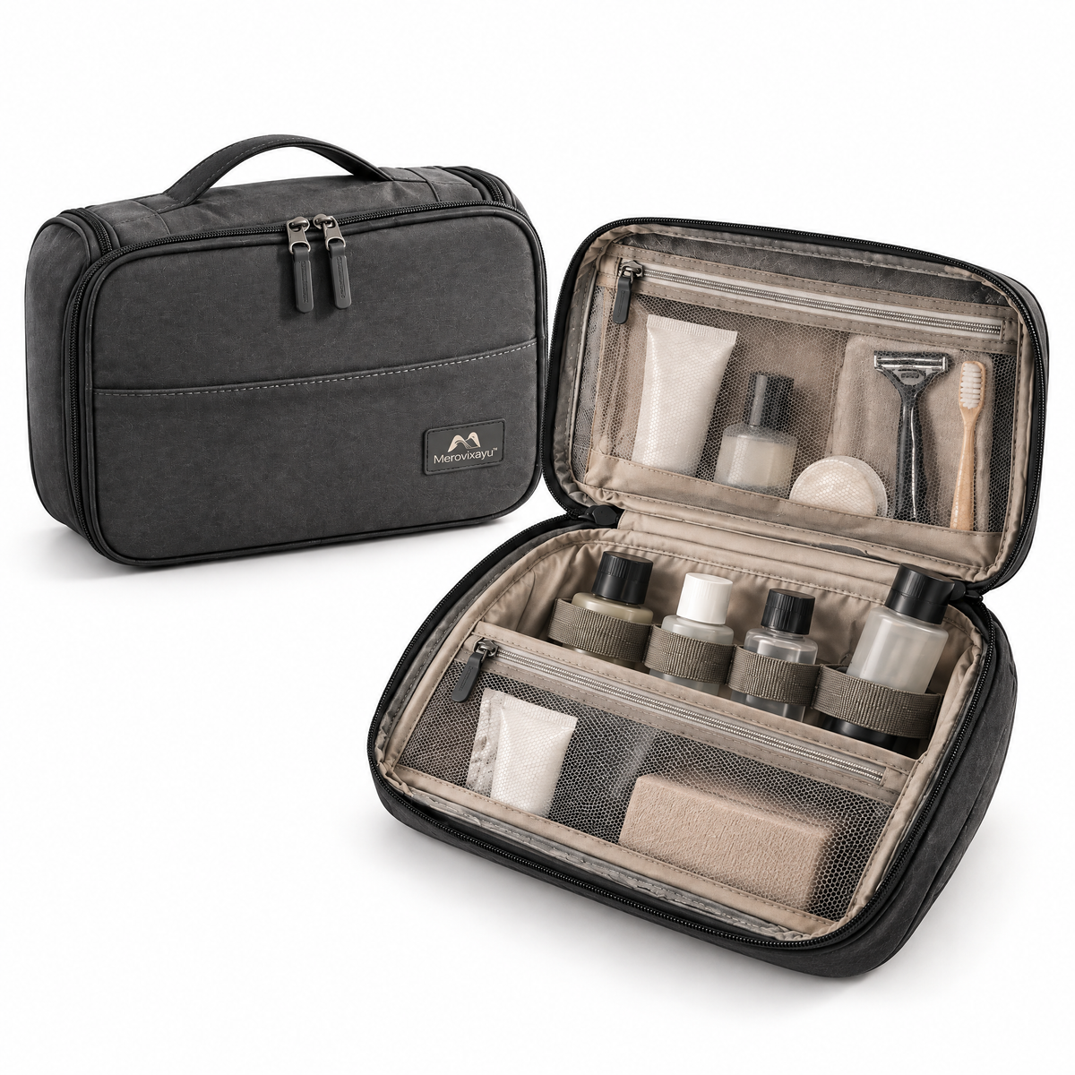 Merovixayu™ Travel Luggage Handle Organizer | Dual Cup Holder & Phone Storage Caddy for Carry-On Suitcases