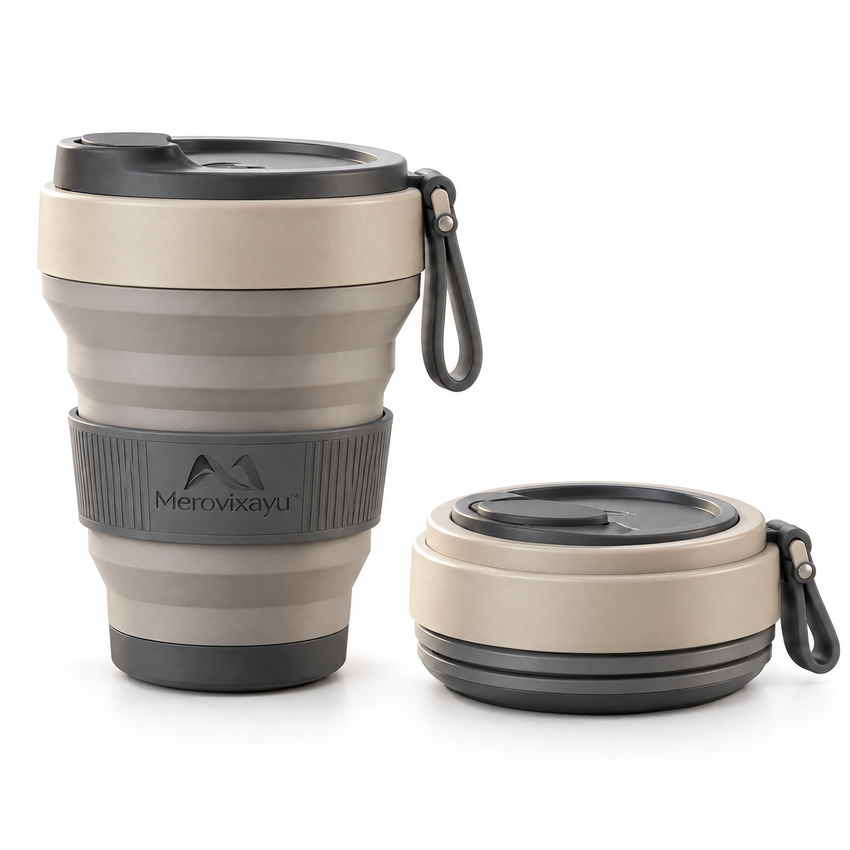 Merovixayu™ Collapsible Travel Cup | Compact Reusable Drink Cup with Lid & Carry Loop