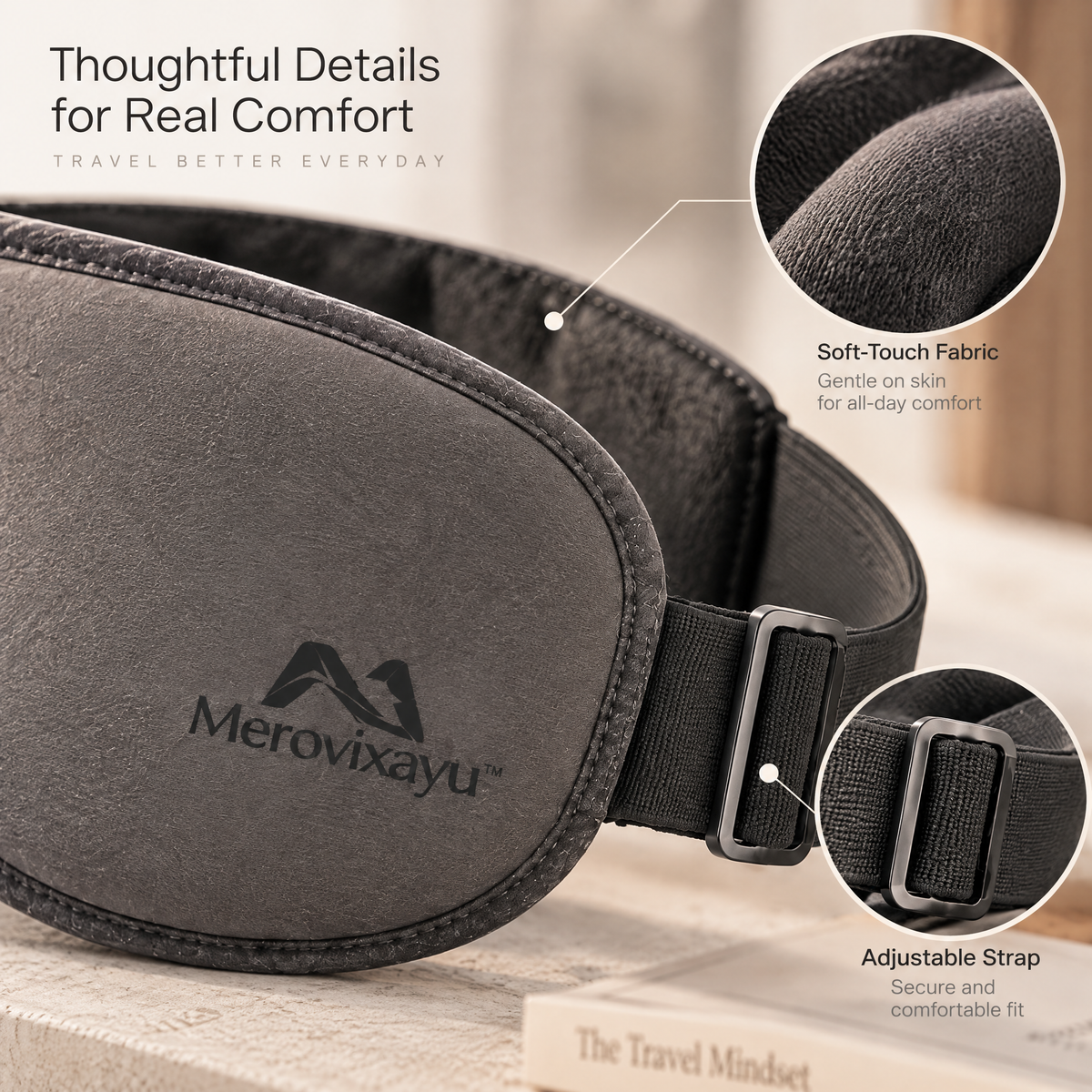 Merovixayu™ Contoured Travel Sleep Mask | Soft Padded Eye Mask with Adjustable Strap