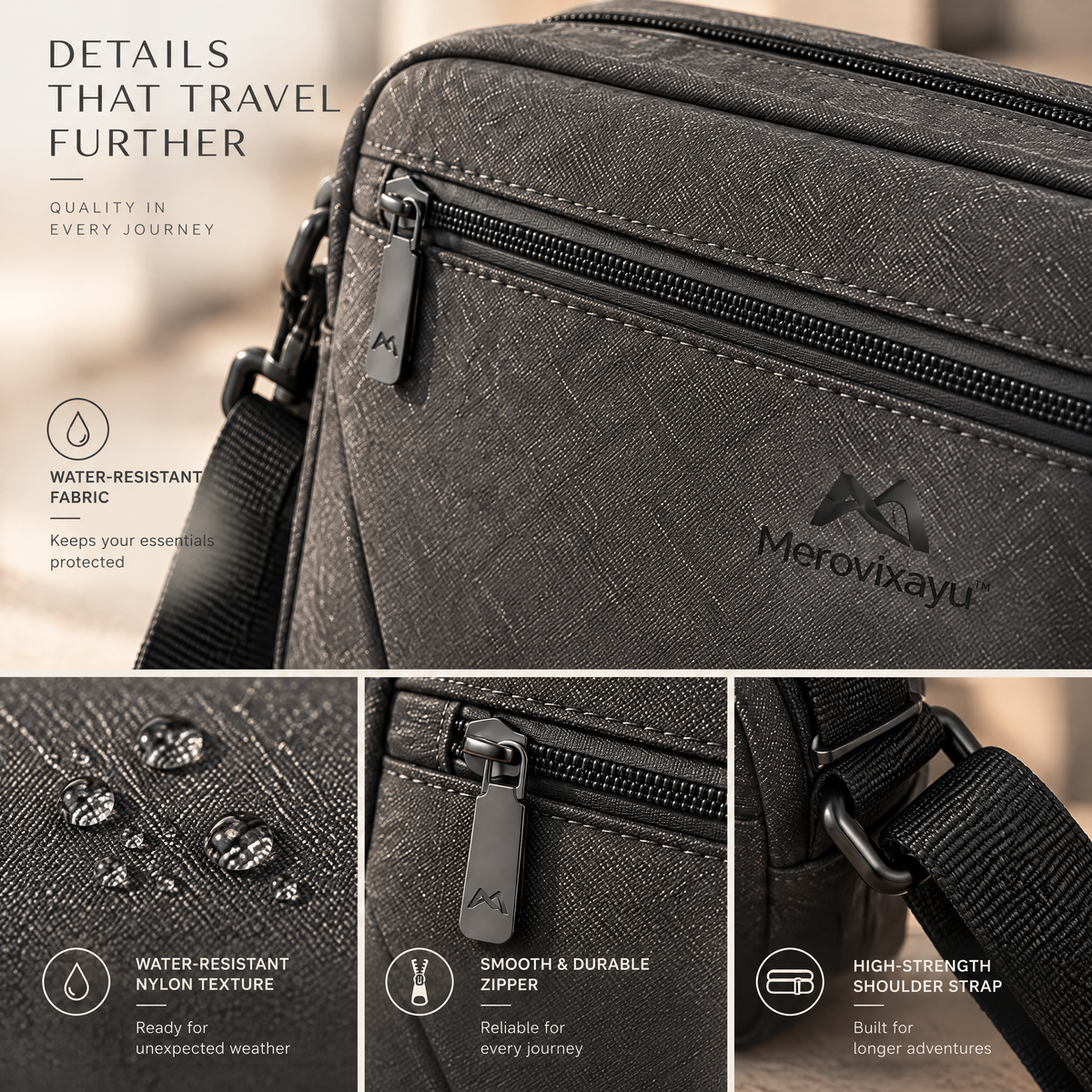 Merovixayu™ Compact Travel Crossbody Bag | Multi-Compartment Shoulder Bag for Flights, Trains & Everyday Travel