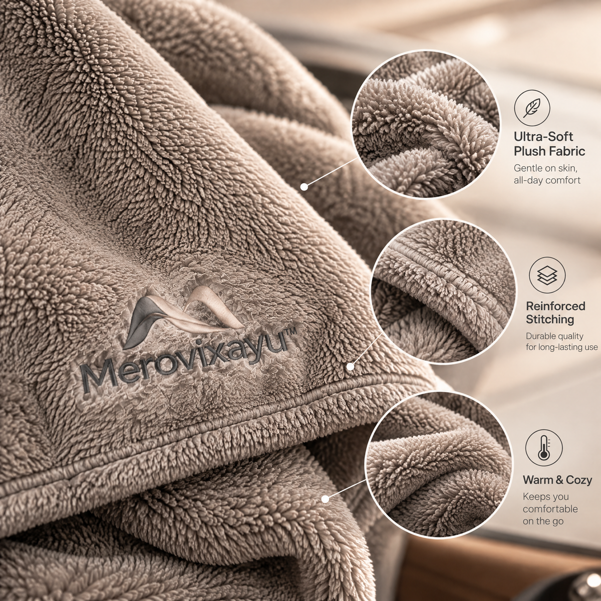 Merovixayu™ Plush Travel Blanket | Soft Compact Blanket for Airplane, Train, Car & Home