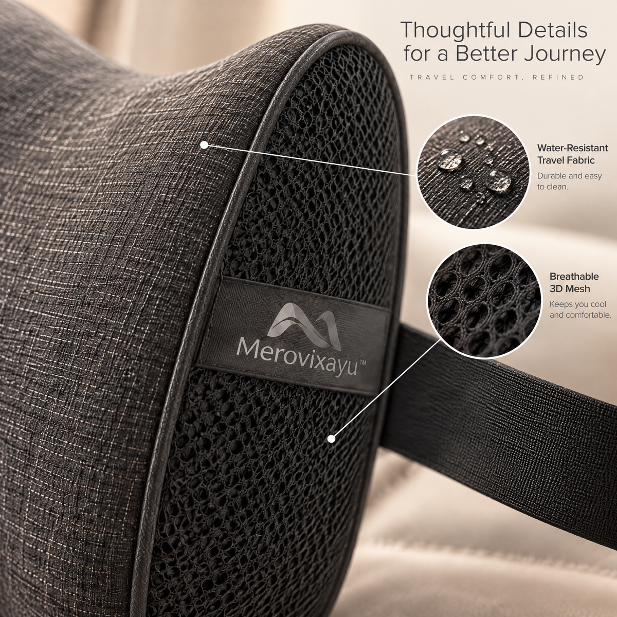 Merovixayu™ Ergonomic Travel Support Cushion | Compact Lumbar & Neck Pillow for Plane, Train & Car