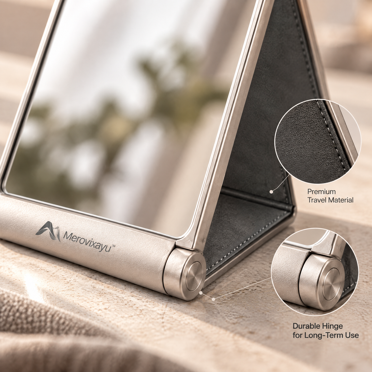 Merovixayu™ Foldable Travel Mirror | Compact Standing Vanity Mirror for Trips, Hotels & Everyday Use
