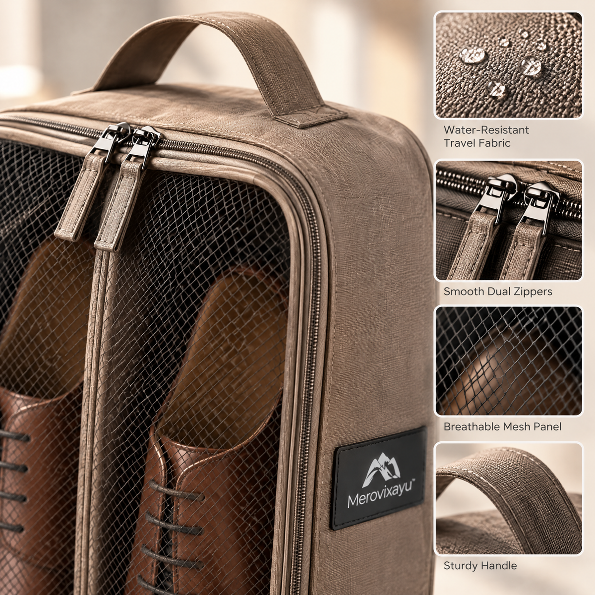Merovixayu™ Travel Shoe Bag Set | 3-Piece Portable Shoe Organizer with Mesh Viewing Panels & Carry Handles