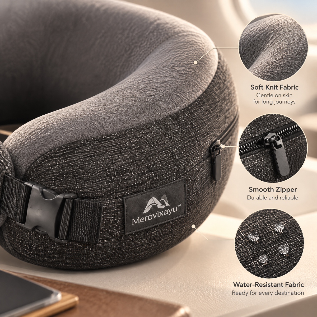 Merovixayu™ Memory Foam Travel Neck Pillow | Ergonomic U-Shaped Neck Support with Adjustable Buckle